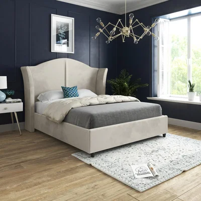The Range Zampa Curved Top Curved Winged Upholstered Soft Velvet Bed Frame - Cream / Small Single