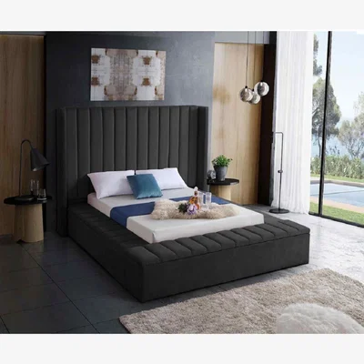 The Range Juan Upholstered Plush Velvet Bed Frame - Black / 30cm / Single / 100cm