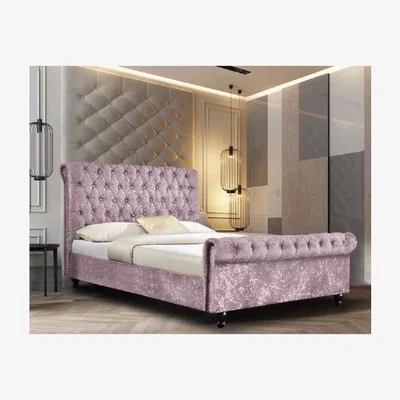 The Range Alice Upholstered Crush Velvet Bed Frame - Pink / Single