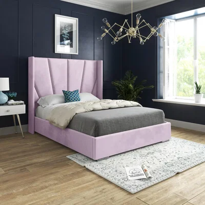 The Range Bellini Wide Curved Winged Upholstered Soft Velvet Bed Frame - Pink / Single