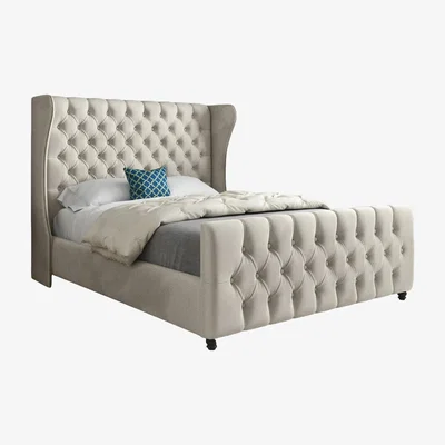 The Range Donati Straight Curved Top Upholstered Soft Velvet Bed Frame - Cream / Small Single