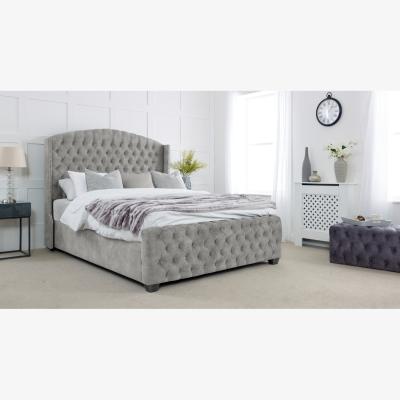 The Range Richmond Plush 4 Inch Solid Thick Bed Frame With Winged Headboard - Silver / Single