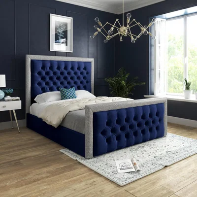 The Range Cheltenham Upholstered Velvet Fabric Buttons Bed - Blue / Single