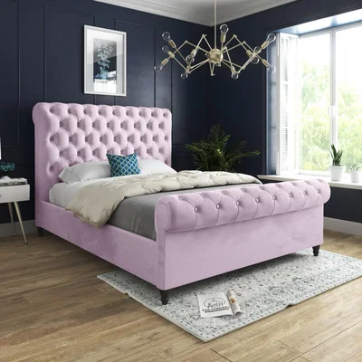 The Range Sienna Sleigh Upholstered Soft Velvet Bed Frame - Pink / Single