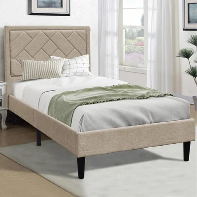 The Range Padded Headboard Grey Fabric Bed Frame - Stone / Single