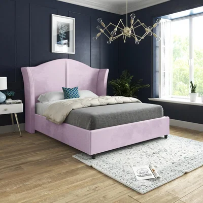 The Range Zampa Curved Top Curved Winged Upholstered Soft Velvet Bed Frame - Pink / Single