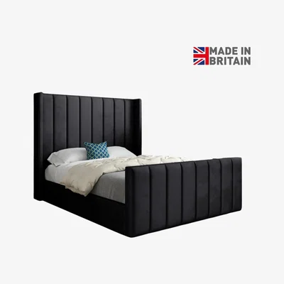 The Range Romano Straight Winged Upholstered Soft Velvet Bed Frame - Black / Single