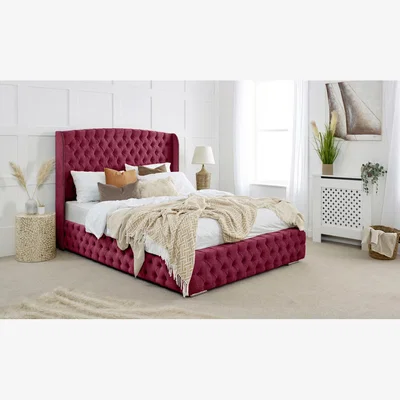The Range Reily Plush 4 Inch Solid Thick Bed Frame With Winged Headboard - Maroon / Single