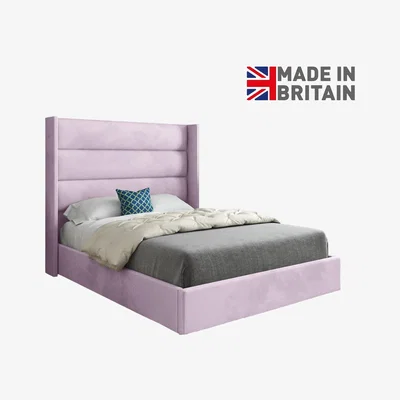The Range Nuno Straight Winged Upholstered Soft Velvet Bed Frame - Pink / Small Single