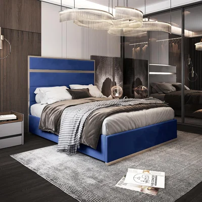 The Range Bentley Upholstered Soft Velvet Metal Bed Frame - Blue / Single