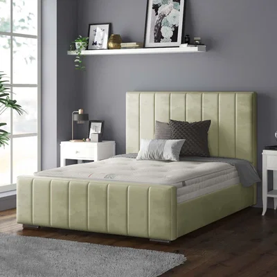 The Range Nala Vertical Striped Plush Velvet Bed Frame - Light Green / Single