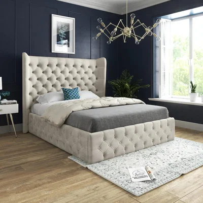 The Range Florence Wide Winged Upholstered Soft Velvet Bed Frame - Cream / Small Single