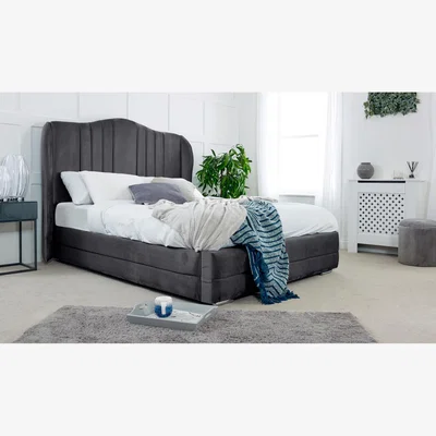 The Range Dorridge Plush 4 Inch Solid Thick Bed Frame With Winged Headboard - Steel / Single