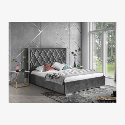 The Range Andrea Upholstered Plush Velvet Bed Frame - Grey / Single