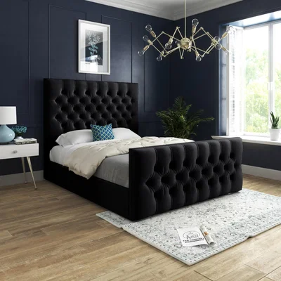 The Range Novara Upholstered Soft Velvet Bed Frame - Black / Single