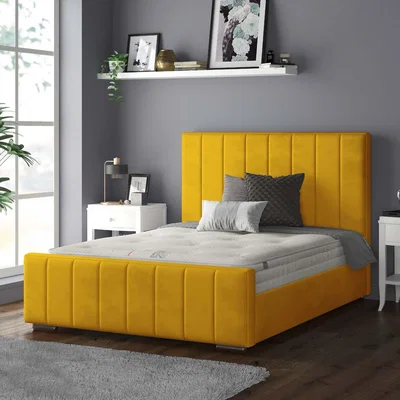 The Range Nala Vertical Striped Plush Velvet Bed Frame - Turmeric / Single