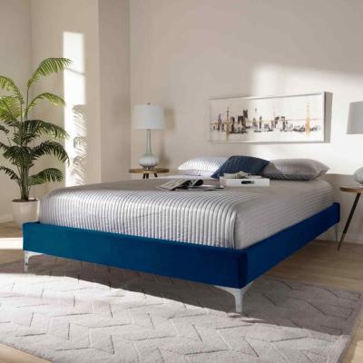 The Range Alexander Upholstered Plush Velvet Bed Frame - Blue / Single