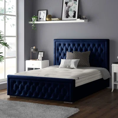 The Range Sandringham Bordered Chesterfield Plush Velvet Bed Frame with Diamonds - Royal Blue / Single