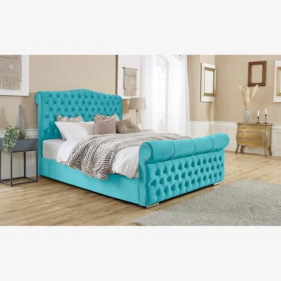 The Range Casonova Plush 4 Inch Solid Thick Bed Frame With Chesterfield Headboard - Teal / Single