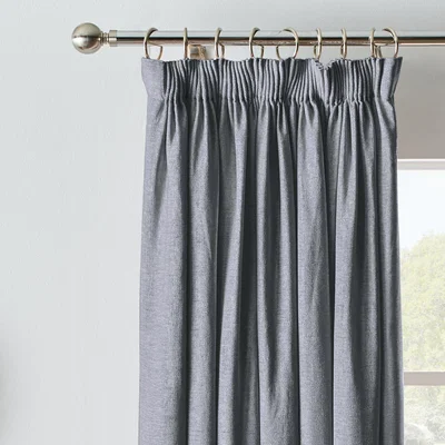 Dunelm Chenille Pewter Blackout Pencil Pleat Curtains Grey