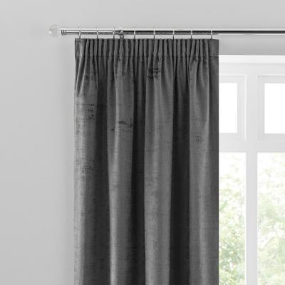 Dunelm Ruben Grey Velour Pencil Pleat Curtains Grey