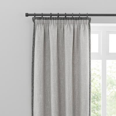 Dunelm Boucle Border Grey Pencil Pleat Curtains Grey and White