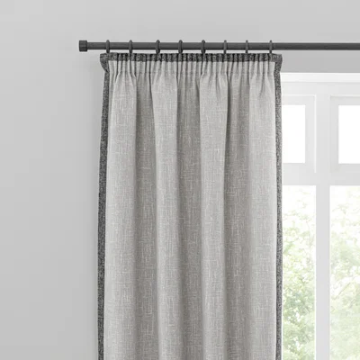 Dunelm Boucle Border Grey Pencil Pleat Curtains Grey and White