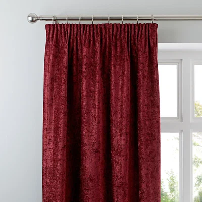 Dunelm Chenille Wine Pencil Pleat Curtains Red