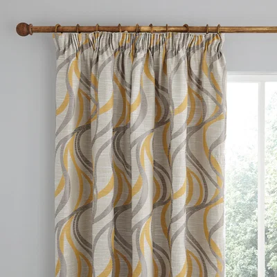 Dunelm Mirage Ochre Pencil Pleat Curtains Yellow and Grey