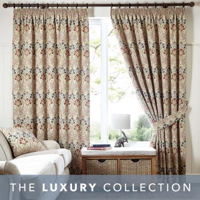 Dunelm Lucetta Jewel Pencil Pleat Curtains Cream, Red and Blue