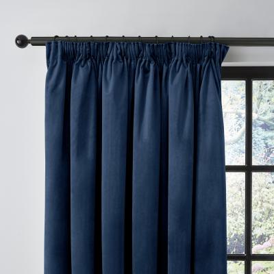 Dunelm Recycled Velour Ink Pencil Pleat Curtains Ink (Blue)