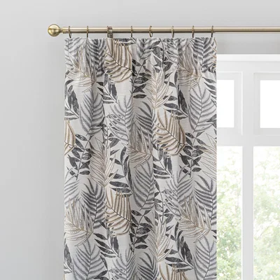 Dunelm Leaf Jacquard Grey Pencil Pleat Curtains Grey/Yellow