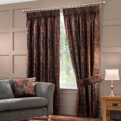 Dunelm Belmont Burgundy Velvet Pencil Pleat Curtains Burgundy