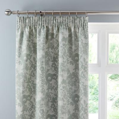 Dunelm Sofia Floral Sage Green Pencil Pleat Curtain Sage (Green)