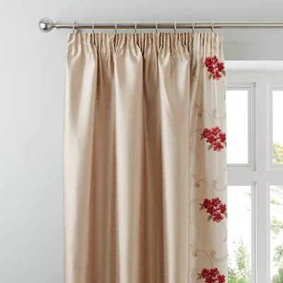 Dunelm Juliet Red Thermal Pencil Pleat Curtains Red and Brown