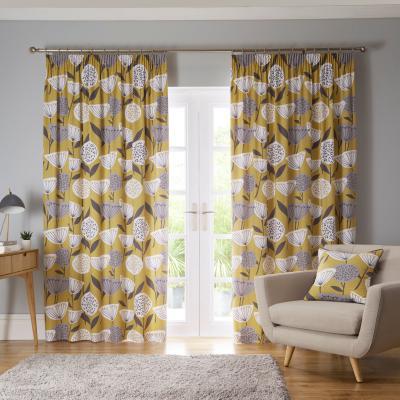 Dunelm Elements Emmott Ochre Pencil Pleat Curtains Yellow, Grey and White