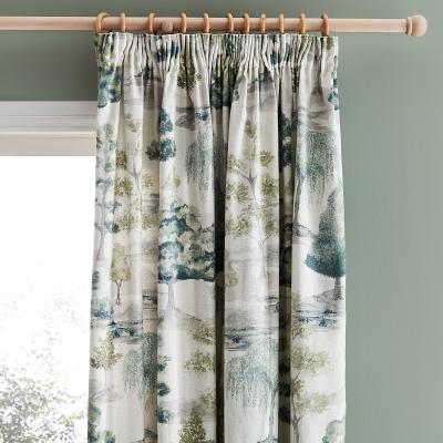 Dunelm Watercolour Trees Teal Pencil Pleat Curtains Teal (Blue)