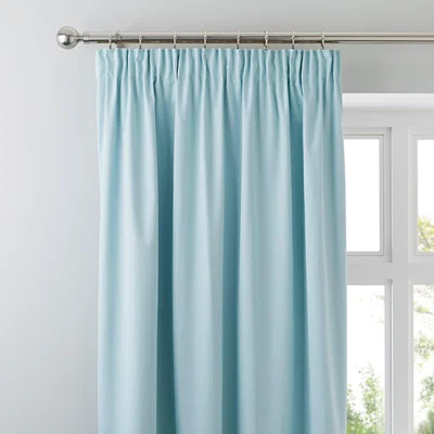 Dunelm Solar Mint Blackout Pencil Pleat Curtains Blue