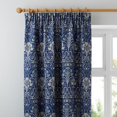 Dunelm Lucetta Navy Pencil Pleat Curtains Navy Blue and Green