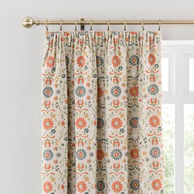Dunelm Folk Floral Natural Pencil Pleat Curtains Natural