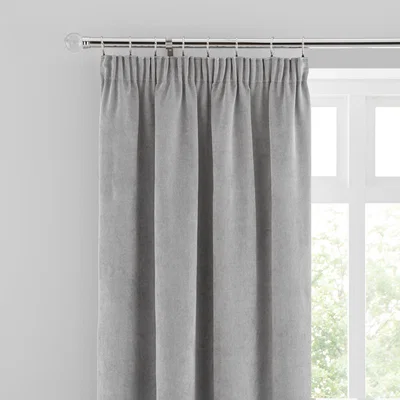 Dunelm Margot Velour Grey Pencil Pleat Curtains Grey