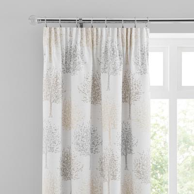 Dunelm Jacquard Trees Dove Grey Pencil Pleat Curtains White/Grey