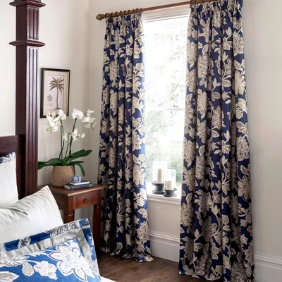 Dunelm Dorma Samira Blue Pencil Pleat Curtains Blue and Brown