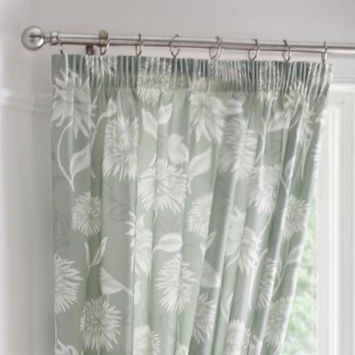 Dunelm Chrysanthemum Green 168 x 183cm Pencil Pleat Curtains With Tie Backs Green