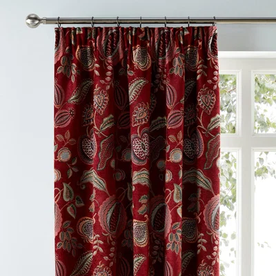 Dunelm Edina Chenille Pencil Pleat Curtains Red, Green and White