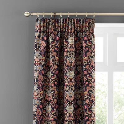 Dunelm Highclere Navy Pencil Pleat Curtains Navy Blue/Orange/Yellow