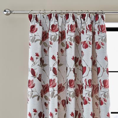 Dunelm Ellis Floral Jacquard Red Pencil Pleat Curtains Red and Grey