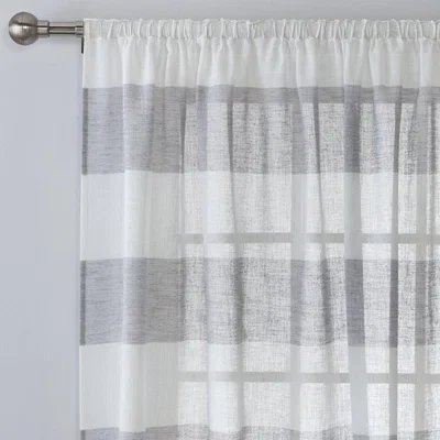 Habitat Habitat Striped Linen Pencil Pleat Curtain Panel - Grey