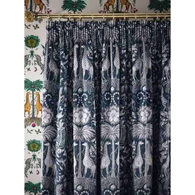 John Lewis Emma J Shipley Kruger Pair Lined Pencil Pleat Velvet Curtains, Navy
