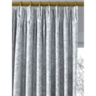 John Lewis ANYDAY John Lewis & Partners Meadow Flowers Pair Lined Pencil Pleat Curtains, Bluestone